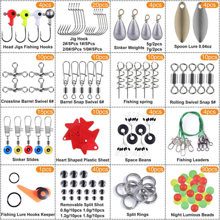 187/343Pc Fishing Tackle Box Kit with Hooks, Sinkers & Fishing Accessories