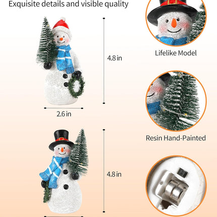 Snowman Figurines with Lighted Tree & Wreath – 5" Holiday Decorations, 2PCS