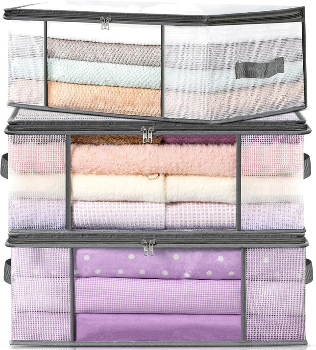 3 Pack 35L Clothes Storage Bags Foldable Blanket Organizer with Handles