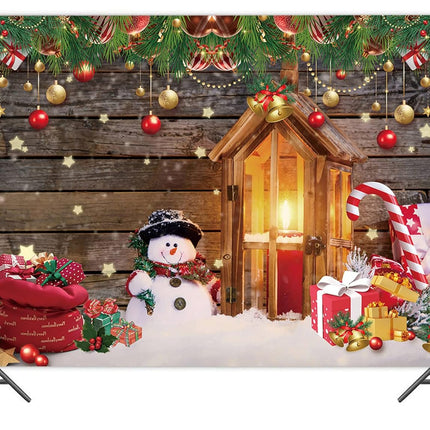 Christmas Photo Studio Backdrop – Snow Wood Floor with Snowman & Santa 5x3FT