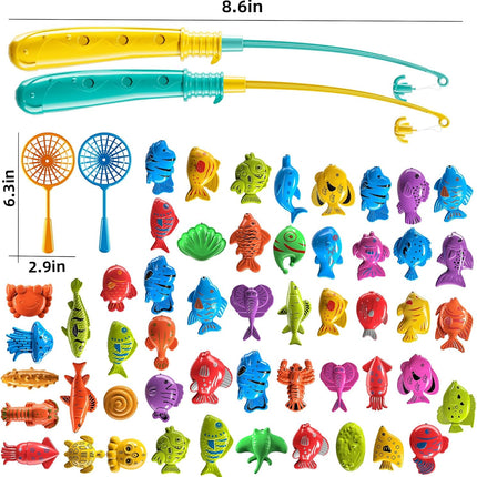 51PCS Magnetic Fishing Game Toy with Rod Net Bath Water Play Set for Kids