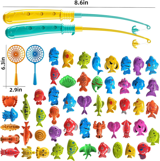 51PCS Magnetic Fishing Game Toy with Rod Net Bath Water Play Set for Kids