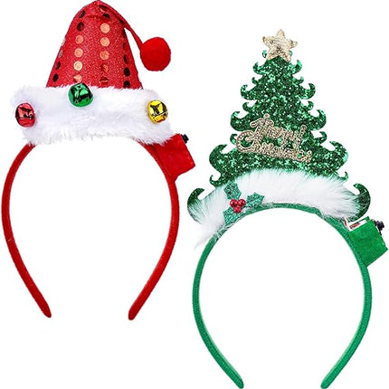 2PCS Merry Christmas Tree Headbands – Cute Santa Hat Hair Accessories