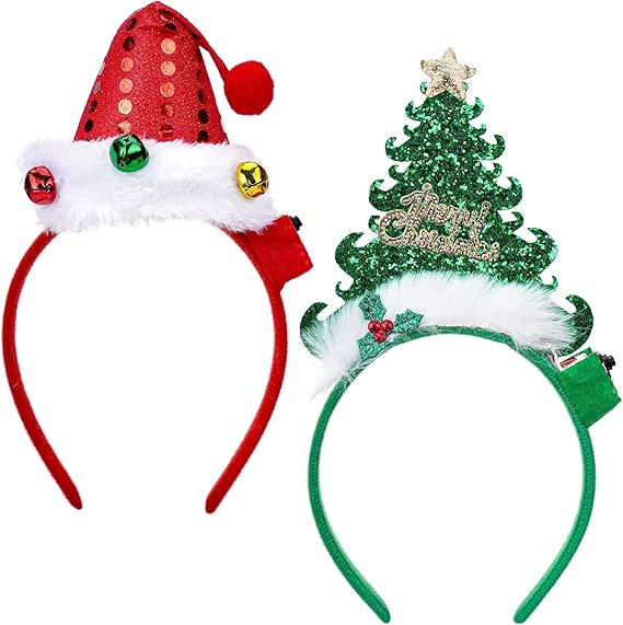 2PCS Merry Christmas Tree Headbands – Cute Santa Hat Hair Accessories