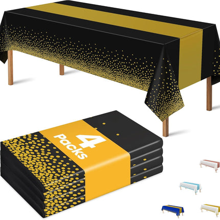 4 Pack New Year 2026 Disposable Tablecloths Black & Gold Party Supplies
