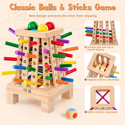 Montessori Wooden Sticks Dice Game for Kids 3+ Math & Fine Motor Skills