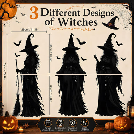 Halloween Witch Window Clings, Large Reusable Stickers for Indoor Outdoor Decor