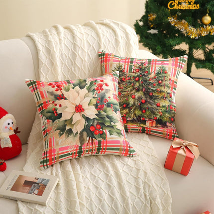 Red Green Buffalo Plaid Christmas Pillow Covers 18x18, Set of 2 for Sofa Decor