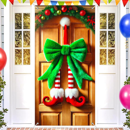 Christmas Door Cover 71x35" – Elf Legs Hanging Banner for Festive Front Door Decor