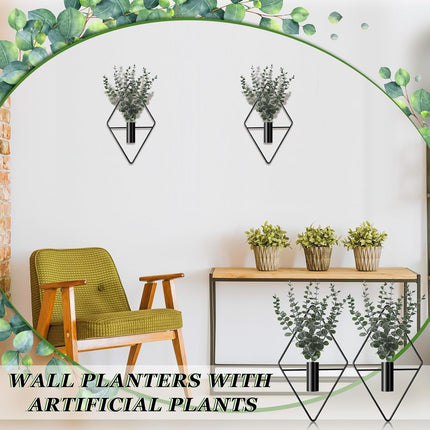 4Pcs Hanging Artificial Planters, Black Geometric Wall Vases, Boho Home Decor