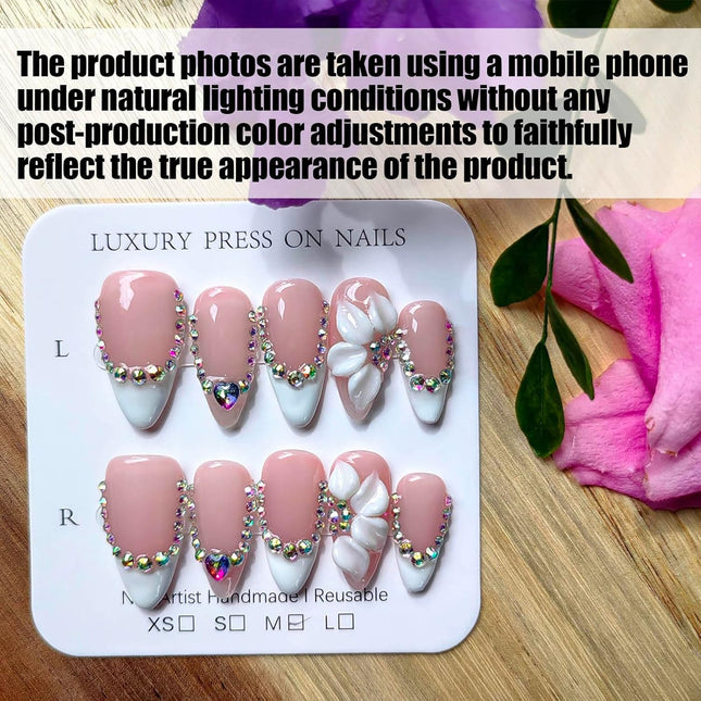 Handmade Press on Nails – Almond Shape, M Size, 10 Pcs by Gleamrain for Women