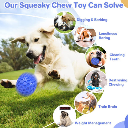 Indestructible Squeaky Dog Ball Toy for Aggressive Chewers Teeth Cleaning