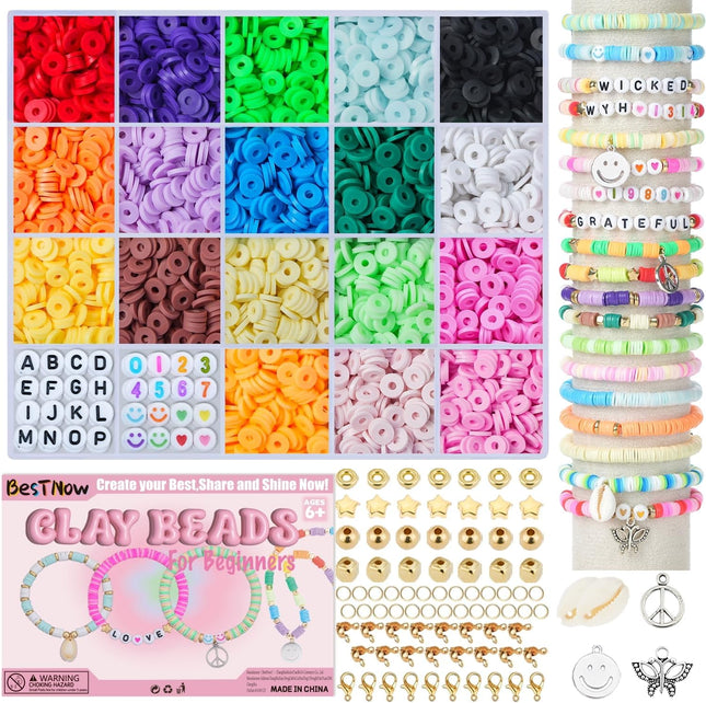 Clay Beads Bracelet Kit for Girls – 18 Colors DIY Friendship Bracelet Set