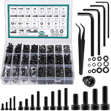 Metric Screw, Nut & Bolt Assortment M2-M5, Hex Socket Head, Black Zinc