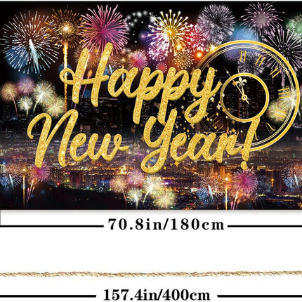 Happy New Year Party Backdrop – Fabric Poster Fireworks Photo Booth Decor