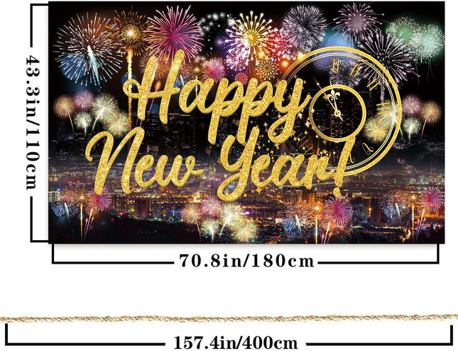 Happy New Year Party Backdrop – Fabric Poster Fireworks Photo Booth Decor