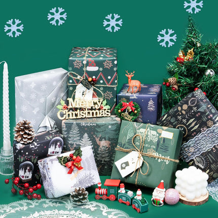 Christmas Wrapping Paper Set – 8 Sheets Pine Snowflake Gift Wraps 27.6x19.7"