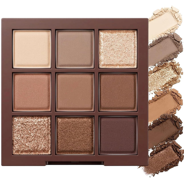 9-Color Chocolate Brown Eyeshadow Palette, Matte Shimmer Glitter, Waterproof Makeup Set