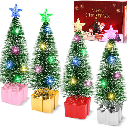 4-Pack Mini Christmas Trees – Tabletop Trees with LED Lights for Indoor Christmas Decoration