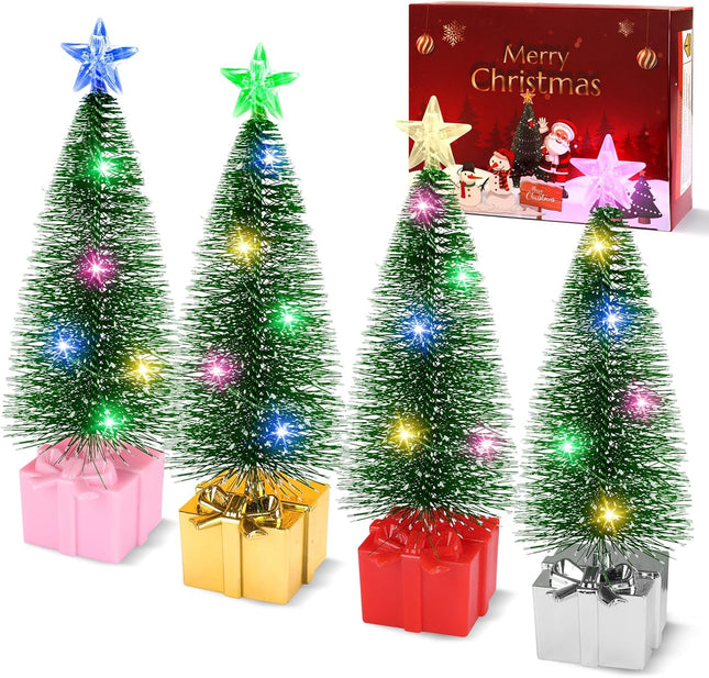 4-Pack Mini Christmas Trees – Tabletop Trees with LED Lights for Indoor Christmas Decoration