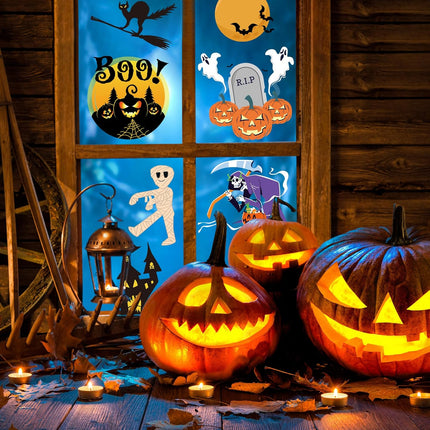 Halloween Window Clings, Reusable Pumpkin & Ghost Static Stickers for Indoor Decor
