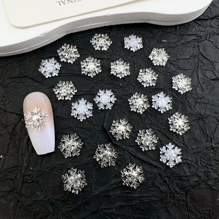 100pcs Snowflake Nail Art Charms – Iridescent Christmas Nail Decorations