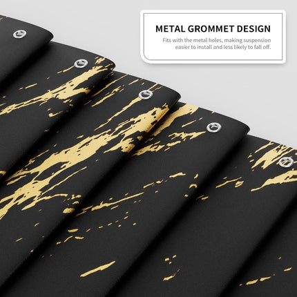 Black Gold Marble Shower Curtain 72x72, Modern Fabric Bathroom Curtain with Hooks