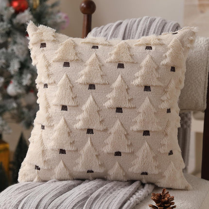 2PCS Christmas Tree Pillow Covers – 18x18 Faux Fur Winter Sofa Decor Beige