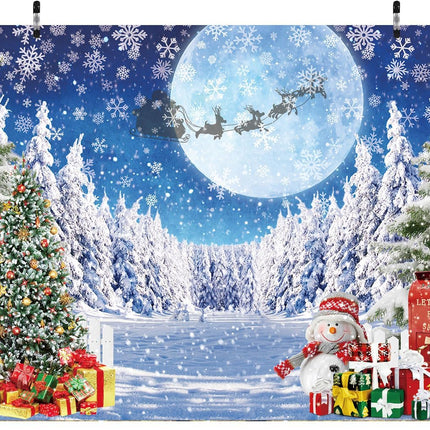 Blue Winter Christmas Backdrop 7x5FT – North Pole Snow Scene for Photos