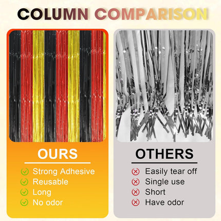 3 Pack Red Black Gold Foil Fringe Backdrop Curtains 3.3x8.2 ft Party Decor