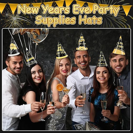 24 PCS Happy New Year’s Eve Party Hats Adjustable Paper Cone Decorations
