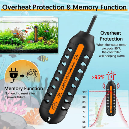 25W Aquarium Heater with Digital Display, Adjustable Submersible Fish Tank Heater