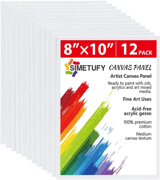 12 Pack 8x10 Canvas Boards for Painting, 100% Cotton Gesso Primed Art Panels