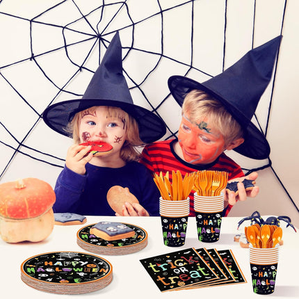 175-Piece Halloween Tableware Set for 25, Plates, Cups, Napkins & Utensils