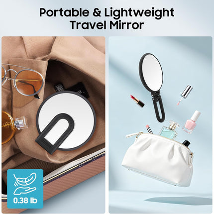 40X Magnifying Hand Mirror – Double-Sided, Foldable, Portable, Frosted Black