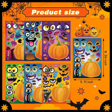 24-Sheet Pumpkin Face Stickers for Kids, Halloween Fall Party Crafts & Goodie Bags