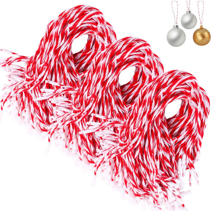 300PCS Red and White Christmas Ornament Ribbon Hangers with Snap Fasteners