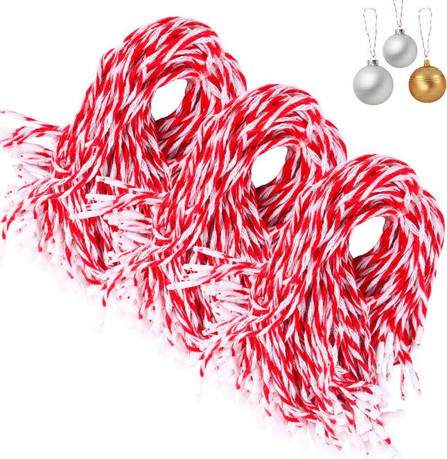 300PCS Red and White Christmas Ornament Ribbon Hangers with Snap Fasteners