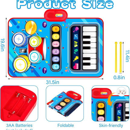 Baby Musical Play Mat – 2-in-1 Piano & Drum Toy for Toddlers 1–2