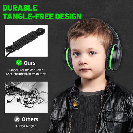 Green Wired On Ear Headphones for Kids School Travel Laptop Tablet Lightweight