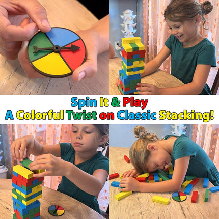 Rainbow Stack Wooden Blocks Stacking Game Balance Family Party Ages 6+