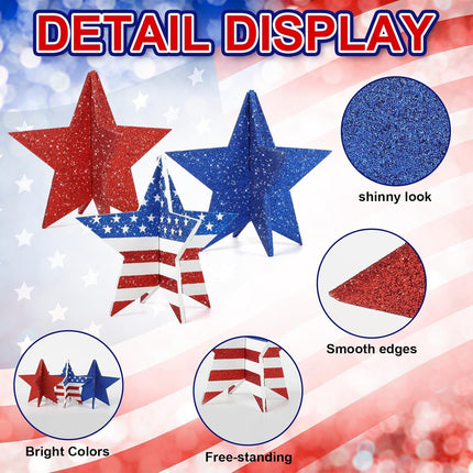 6 Inch Patriotic Wooden Star Decor Red White Blue Labor Day Table Decoration