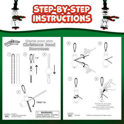 Christmas Bead Snowmen Craft Kit 4Set | DIY Ornaments for Kids & Tree Decor