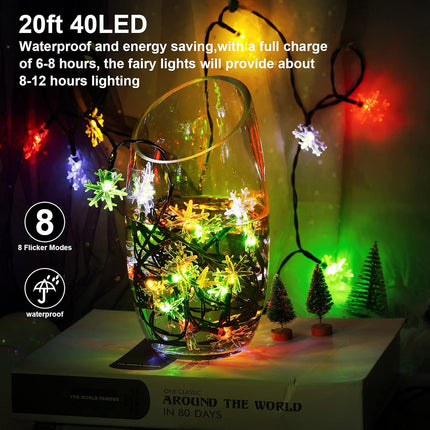 40 LED Snowflake String Lights – 20ft Battery Operated Christmas Decor