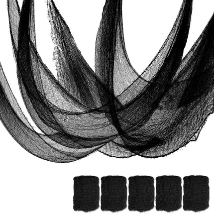 5-Piece Black Halloween Gauze Creepy Cloth, 72x30in Spooky Gothic Party Decor