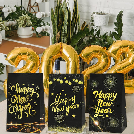 12-Piece NYE Gift Bags – Happy New Year Party Favor Bags Set