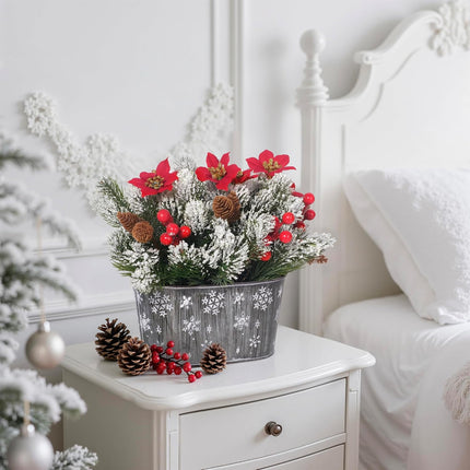 Christmas Centerpiece Decoration – Artificial Norfolk Pine with Poinsettias