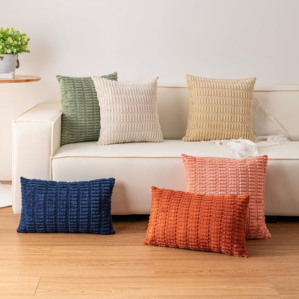 2-Pack Corduroy Throw Pillow Covers – 18x18”, Soft Striped, Cream White