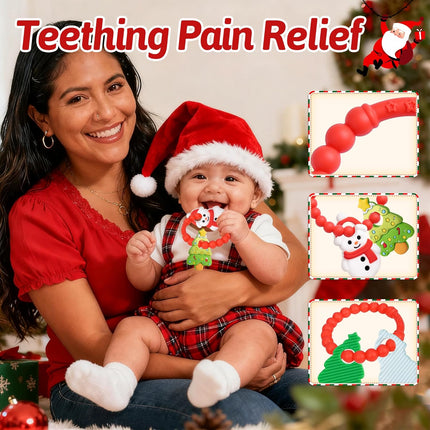 Christmas Baby Teething Toys – Snowman & Tree Textured Silicone Teether for 3-12 Months