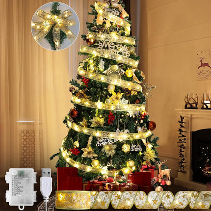 Christmas Tree Fairy Ribbon Lights – 32ft 100 LED Gold Indoor Decoration